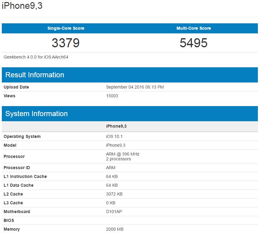iPhone 7 benchmark geekbench - iPhone 7 : un 1er benchmark de ses caractéristiques techniques ?